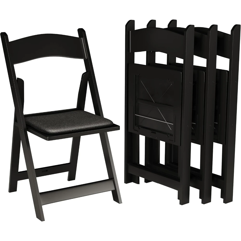 

4 Pack Folding Chairs with Padded PU Leather Seats, Metal Frame, 350 lbs Capacity, Set of 4, Black