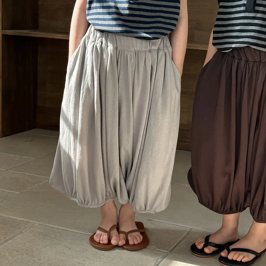 2026 Summer Unisex Solid Cotton Harem Pants Loose 7/8 Anti Mosquito Lightweight Breathable Toddler Daily Casual Soft Bottoms