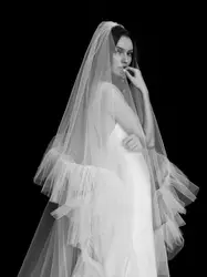 TOPQUEEN V117 Romantic Wedding Veil 2 layers Bridal Veils Cover Face Long Veu Bride 3 Meters Cathedral Drop Veil Pure White VEIL