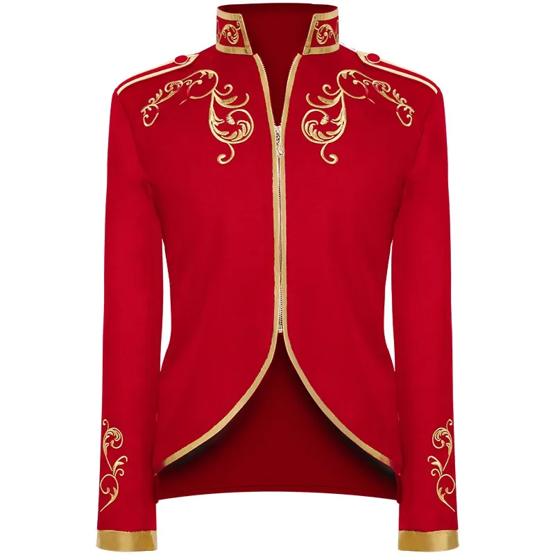 Medieval Men Blazers victorian Custome Golden Embroidery King Prince Renaissance Cosplay Jacke Long Sleeve Party Outwear Coat