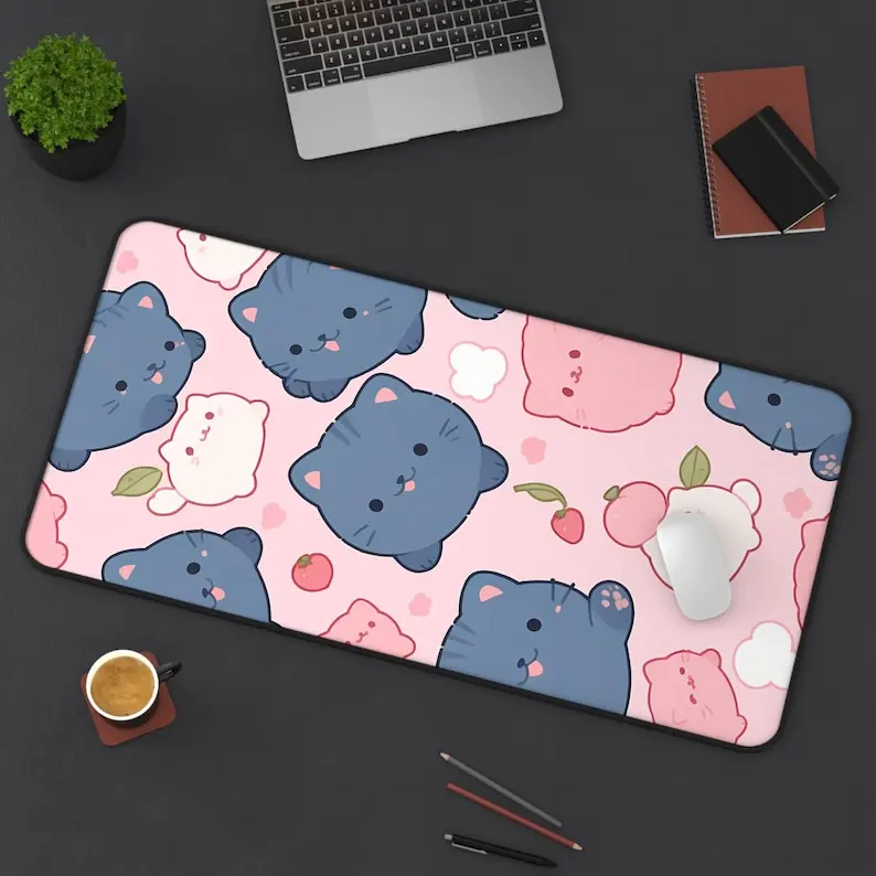 

Powder Blue Cat Desk Mat,Cute and Adorable Gaming Mouse Pads,Attractive Computer Desk Mats,Non-Slip and Durable Gaming Mouse Pad