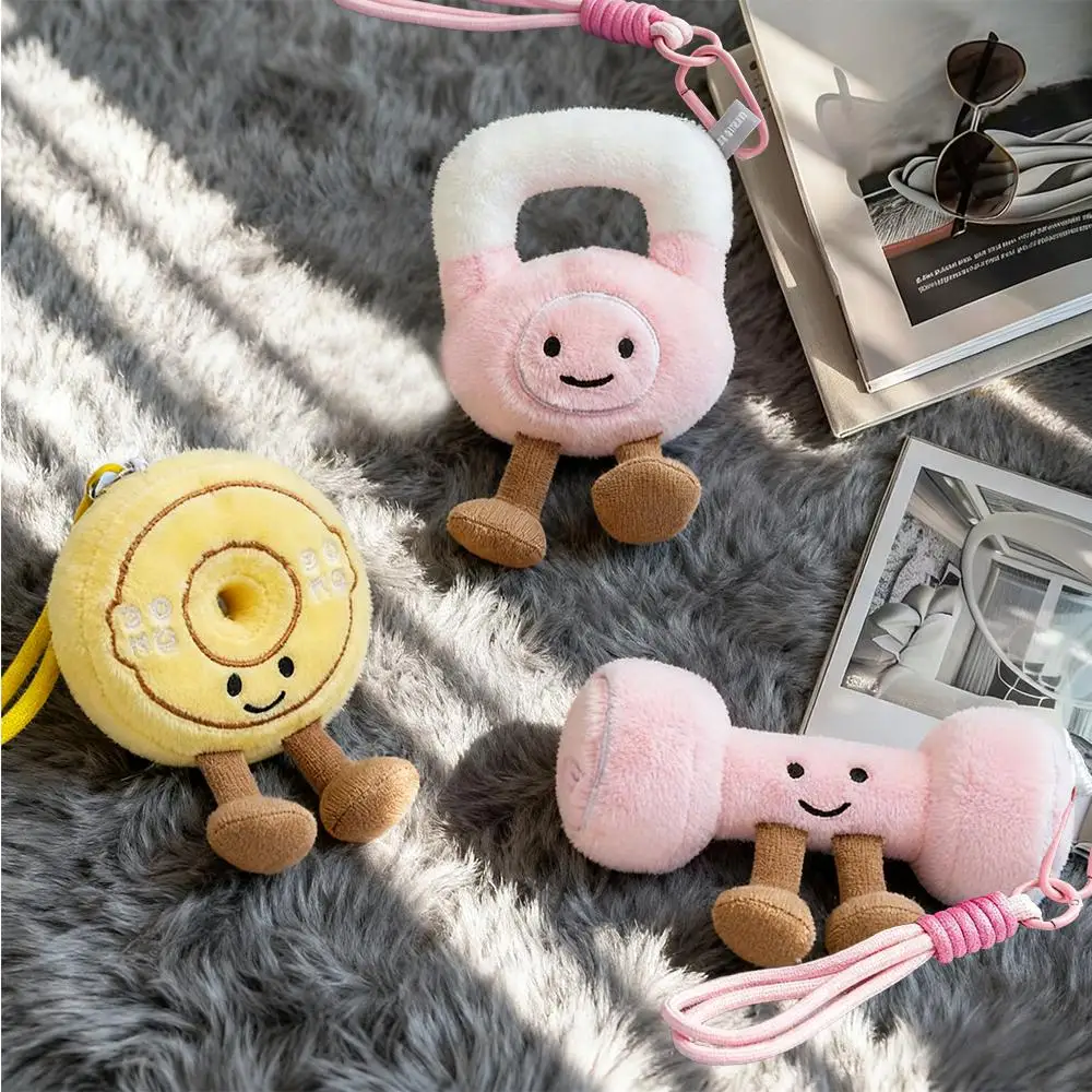 Dumbbell Kettlebell Barbell Plate Plush Stuffed Bag Keychain Toy Cute Soft Doll Kawaii Boys Girls Kids Backpack Decoration Gifts