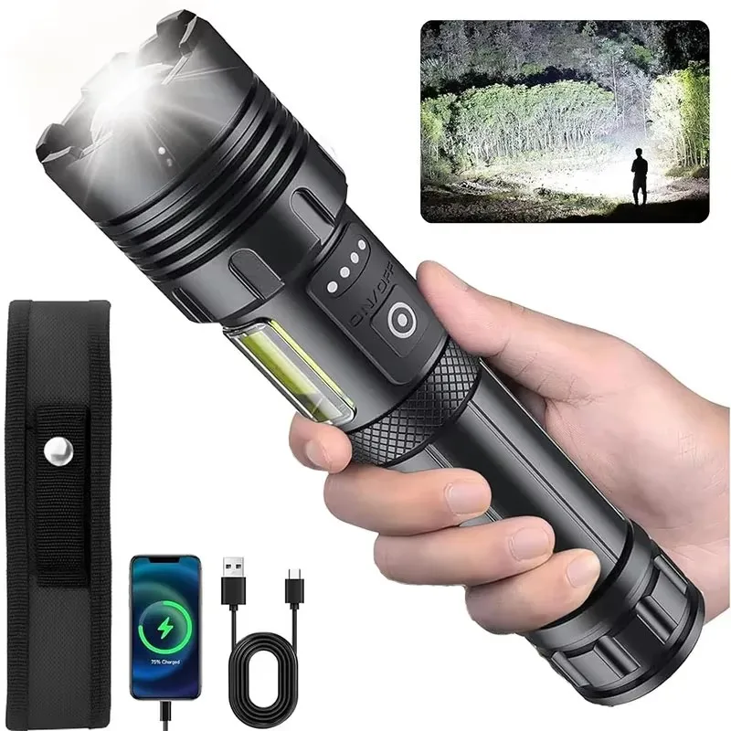 مصباح يدوي عالي الطاقة قابل لإعادة الشحن، مصباح شعلة Led قوي للغاية، بطارية مدمجة، مصباح يدوي تكتيكي للتخييم في الهواء الطلق #1