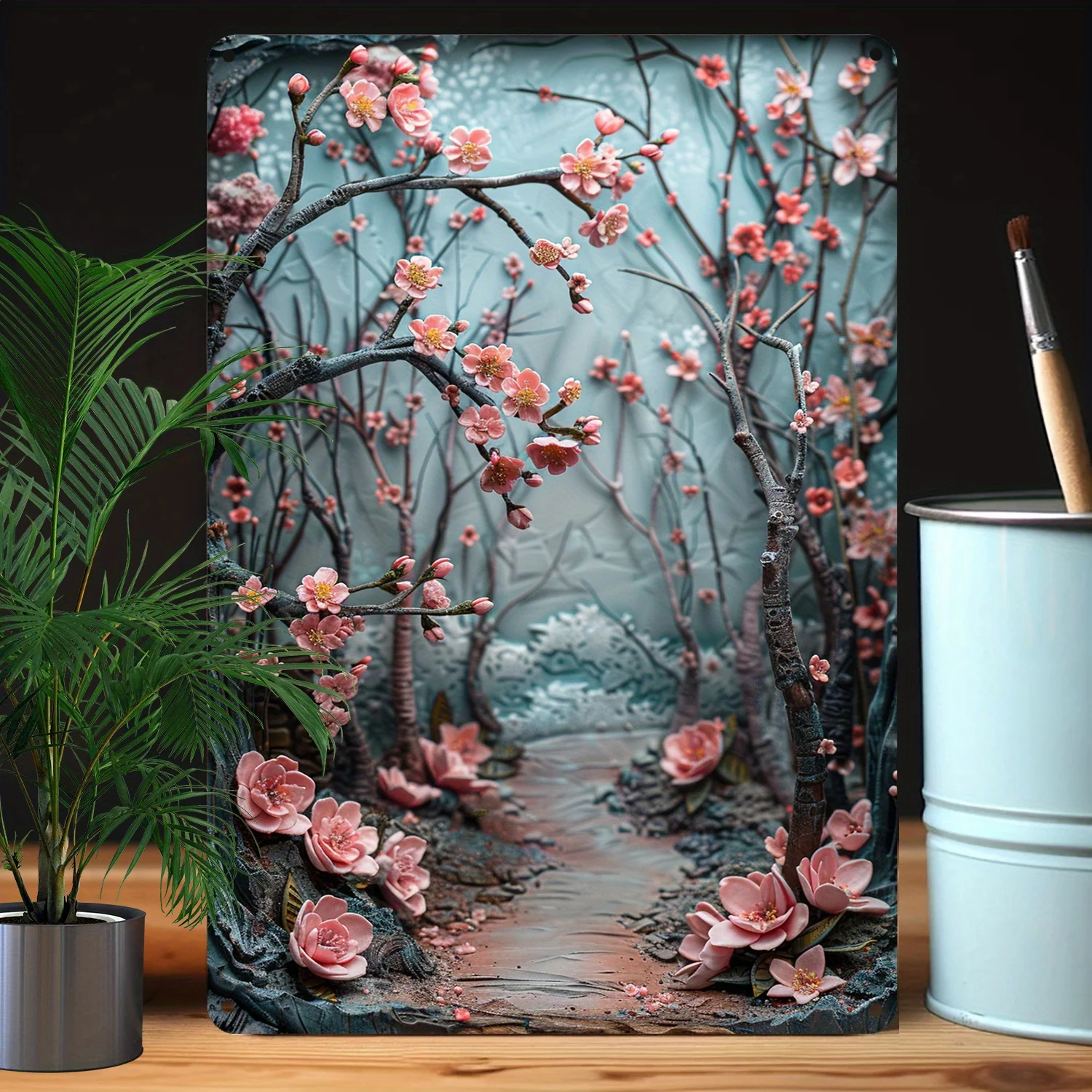 100% Aluminum 8x12 Inch (20x30cm) 2D Effects Cherry Blossom Avenue Art Print - Moisture Resistant, Higher Bending Resistance