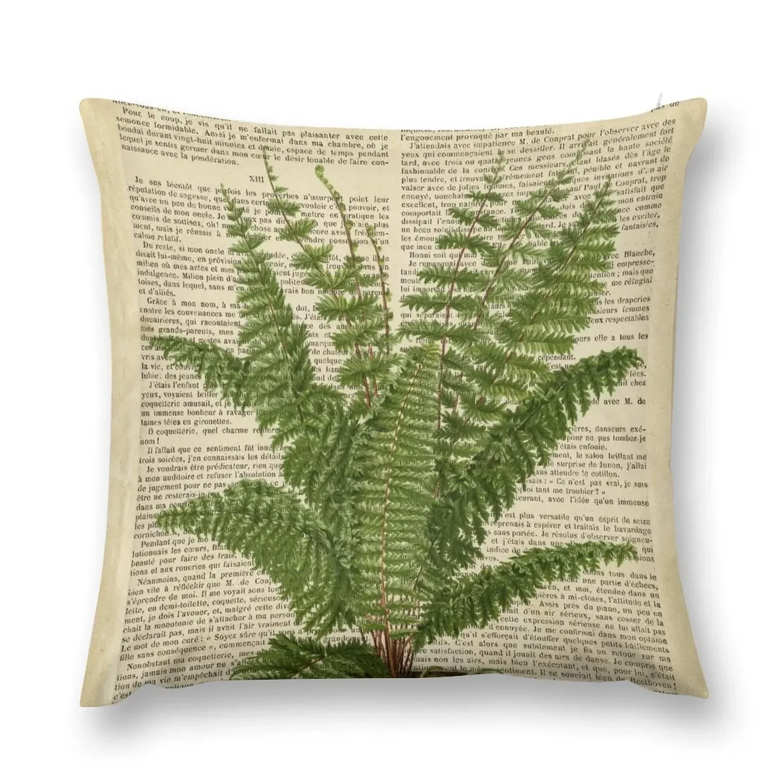 

Botanical print, on old book page - fern Throw Pillow Christmas Covers For Cushions Plaid Sofa pillow