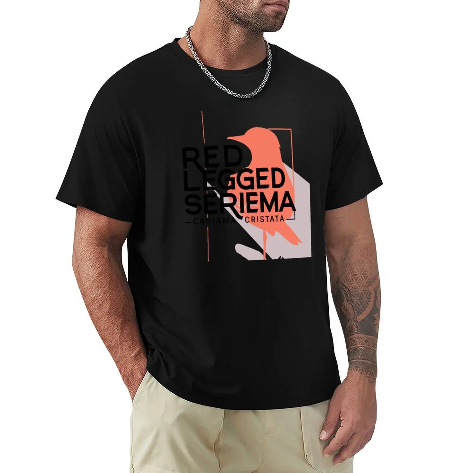 Red Legged Seriema Bird T-Shirt Work Outdoor T-Shirt for Men