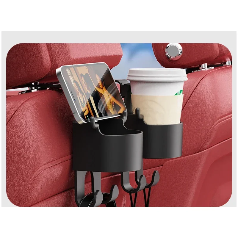 

Car Water Cup Holder Multi-functional Storage Box Car Seat Back Hanging Drink Holder with 2 Hooks & Phone Holder