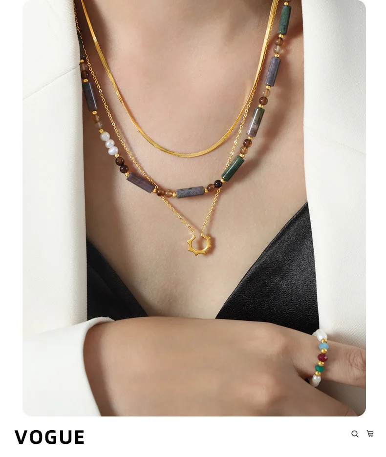 Marka Geometrische Anhänger-Halskette für Damen, Edelstahlkette, Punk, vergoldeter Schmuck, elegante lange Halskette für Damen – Detail 3