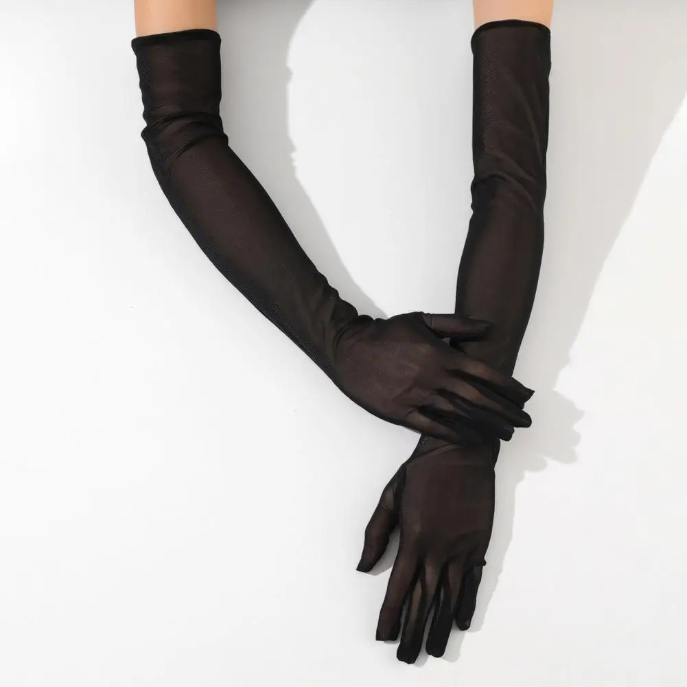 

1 Pair Women Wedding Gloves Thin See-through Mesh Stretchy Five Fingers Over Elbow Length Bridesmaid Prom Cocktail Party Gloves