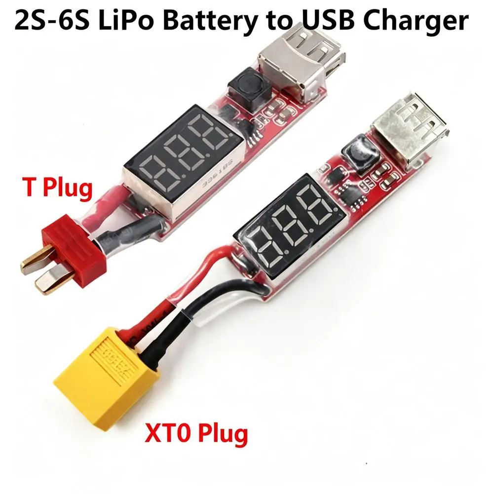2S-6S Lithium Battery XT60 Plug to USB Power Converter Adapter With Digital Display 5V 2A Charger Converter Power Supply