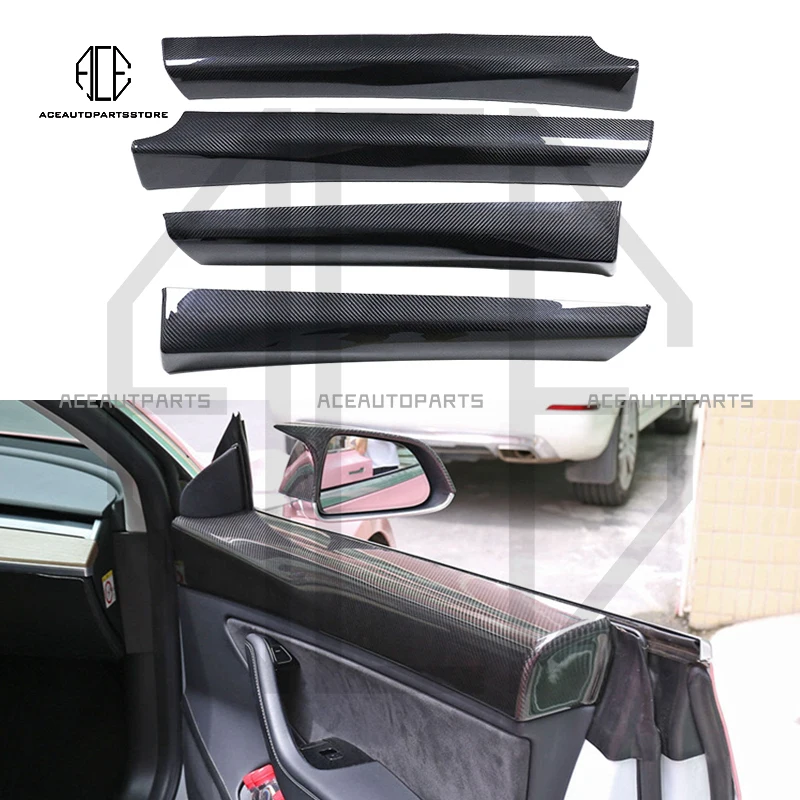 

For Model 3 Y Interior Front Door Panel Cover Trim & Carbon Fiber Dashboard Cover For Tesla 2017-2022