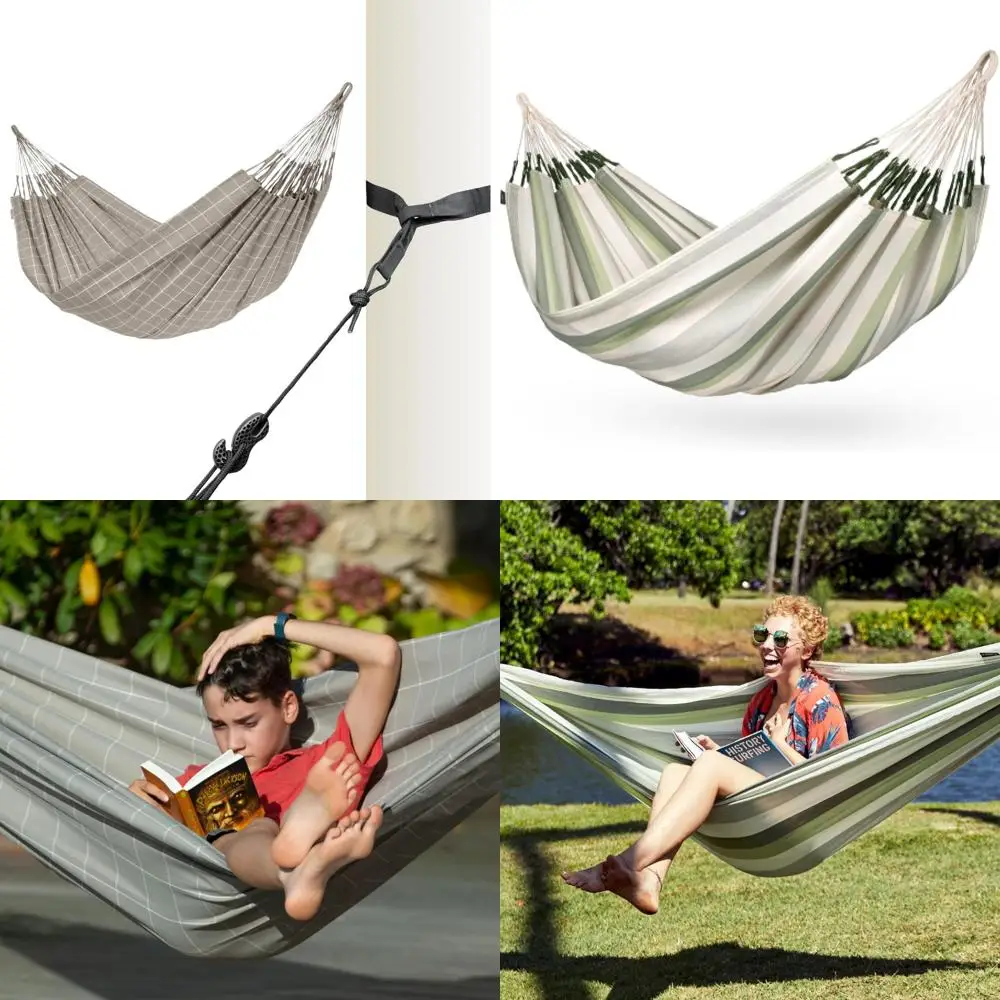 Double Large Outdoor Indoor Hammock Swing with Suspension Kit for Trees, Beams, and Posts - Weather Resistant, Classic Style, Co