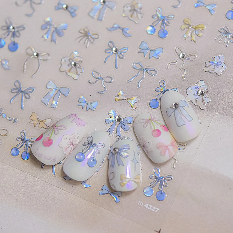 Aurora Burst Cute Pink Bow Nail Stickers Blue Bow Cute Bunny Nail Art Decoration Stickers