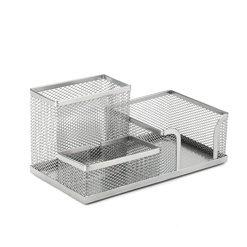 3-In-1 Desk Organizer Pencil Pen Holder Metal Hollow Mesh Wire Organizador De Escritorio Lapices Office Desk Accessories