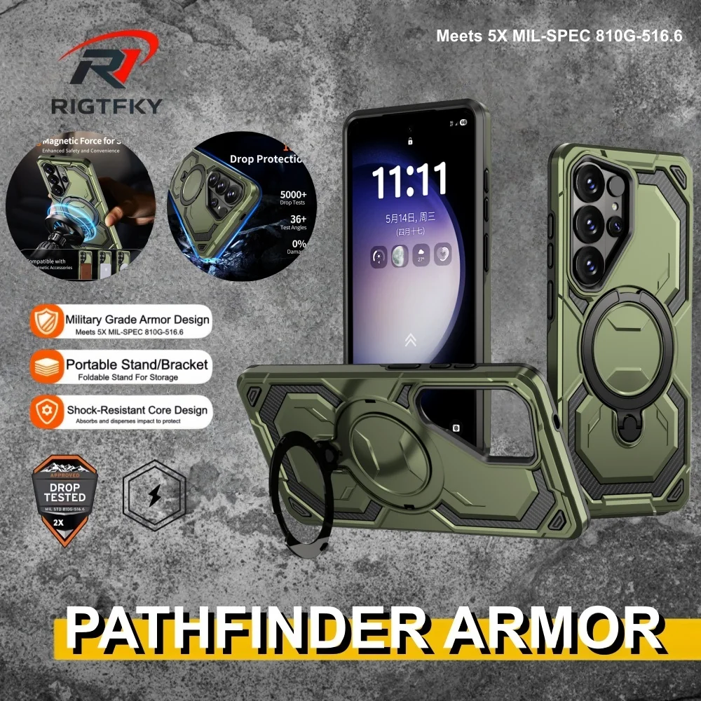 For Samsung S26 Ultra S25 FE S24 S23 Plus A57 A56 Ring Holder Heavy Shockproof Armor Phone Protection Case Kickstand Back Cover
