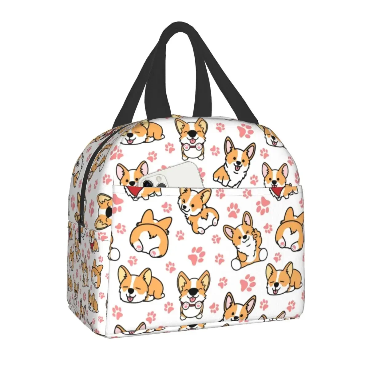 Cute Corgis Insulated Lunch Bags for School Work Picnic Food Leakproof Cooler Thermal Corgi Dog Paw Lunch Box for Women Kids