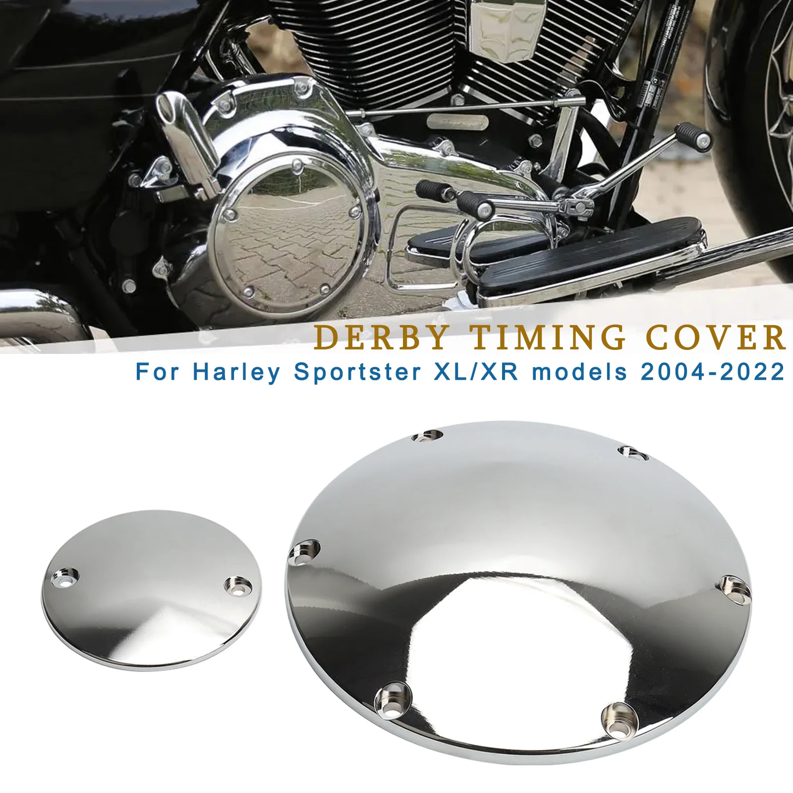 For Harley Sportster XL883 XL 1200N XR models 2004-2022 6 Holes Smooth Aluminum Motorcycle Derby Timing Timer Cover Black Chrome