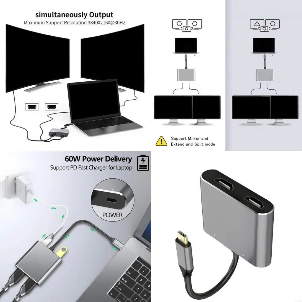 

USB C Dock with Two 4K Display Support and Power Delivery Charging for Win 83CF