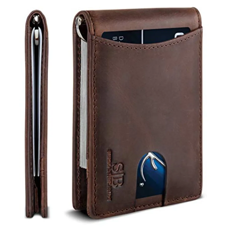 

SERMAN BRANDS RFID Blocking Slim Bifold Genuine Leather Minimalist Front Pocket Wallets for Men with Money Clip Thin Gift