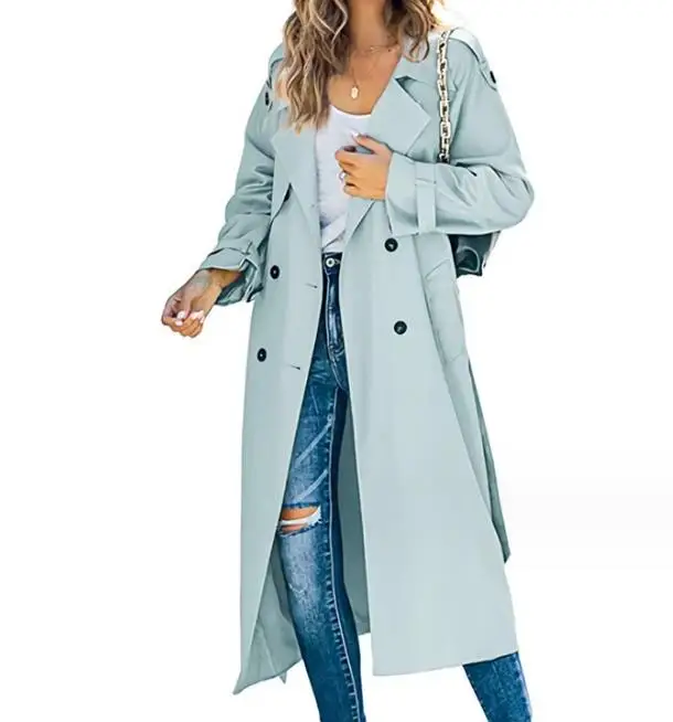 Y2K Women's Trench 2023 Autumn and Winter New Fashion Casual Solid Color Double Breasted Polo Collar Long Sleeve Trench Coat