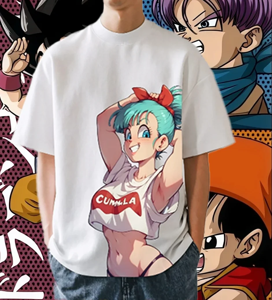 Dragon Ball Herren-Freizeit-T-Shirt – Sommerliches japanisches klassisches Bulma-Muster, hochwertiges, weiches und bequemes Kinderbekleidungsshirt – Detail 5