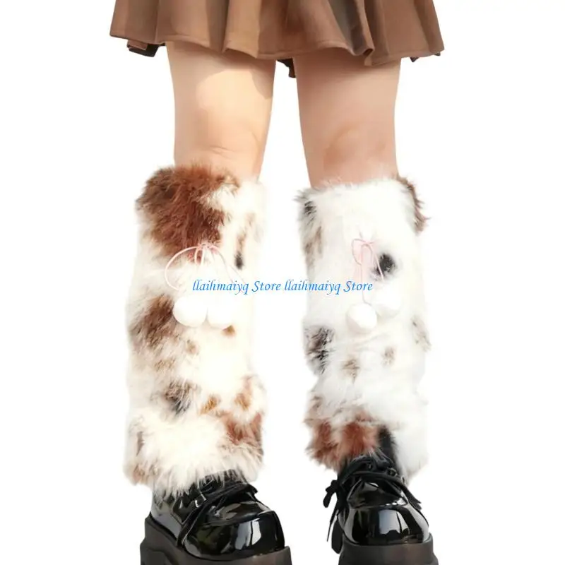 573B Fashionable Plush Leg Warmer for Adult Kids Christmas Outfit Accessories Leg Coverage Warm Protectors for Festival
