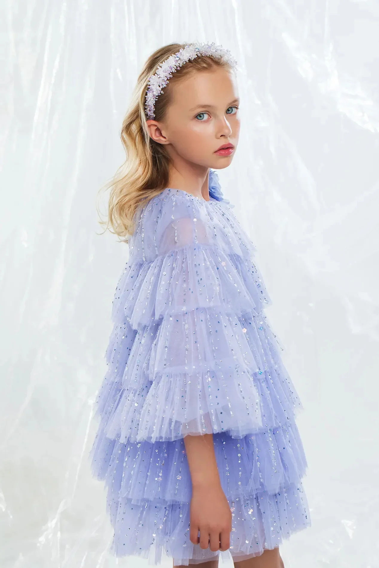 Gaun Gadis Bunga Tulle Renda untuk Pernikahan Payet Gemerlapan Berlapis Bunga Gadis Kecil Pemotretan Gaun Pesta Ulang Tahun Disesuaikan