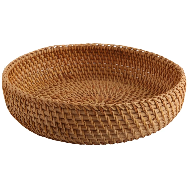 

LUDA Handmade Autumn Rattan Weaving Round Storage Basket Fruit Dish Rattan Bread Basket For Kitchen Food Picnic Bread Sundry Min