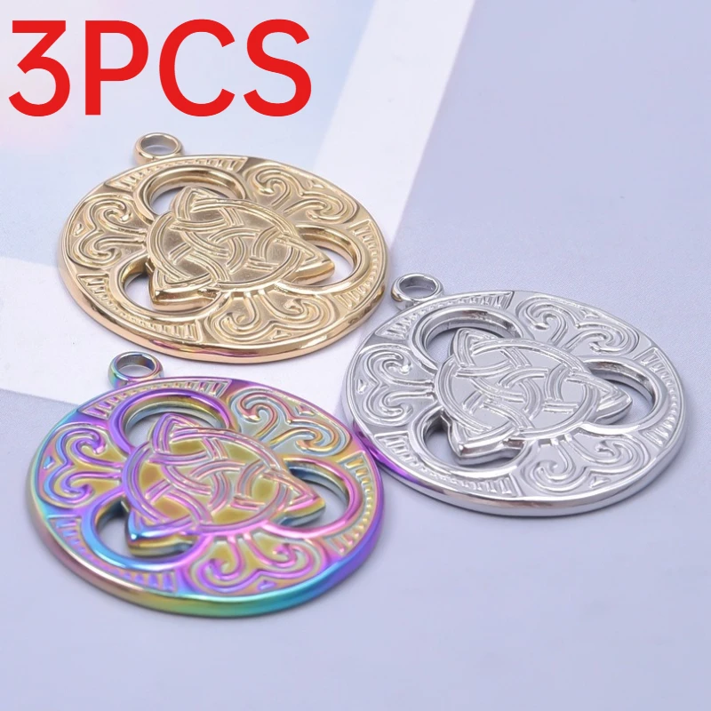 3Pcs Celtic Witch Knot Stainless Steel Charms Round Hollow Pendants For DIY Necklace Bracelet Jewelry Making