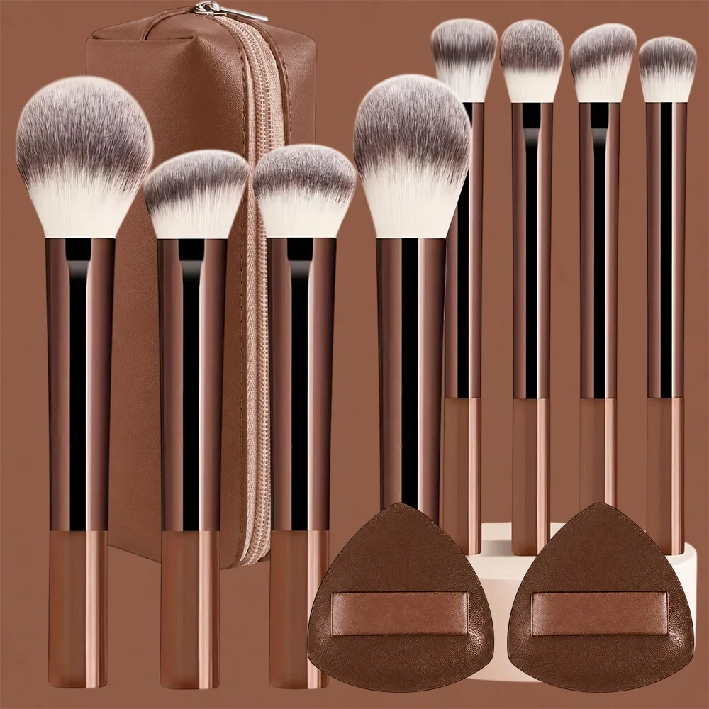 11pcs /8PcBlack Glossy Makeup Brush Set, Professional Face & Eye Brush Kit for Powder, Blush, Contour, Eyeshadow and Highlighter