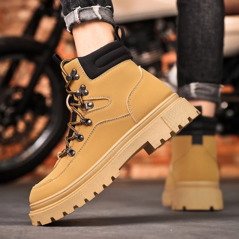 Hot Selling Cheap Boots for Men Comfortable Platform Motorcycle Boots Men Non-slip Work Boots Man High-top Shoes botas de hombre