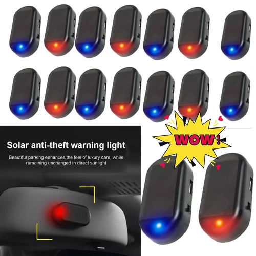 Imagen 1 del producto Luz de seguridad falsa para coche, alarma simulada alimentada por energía Solar, advertencia inalámbrica, lámpara de precaución antirrobo, luces LED intermitentes, 1-10 Uds.