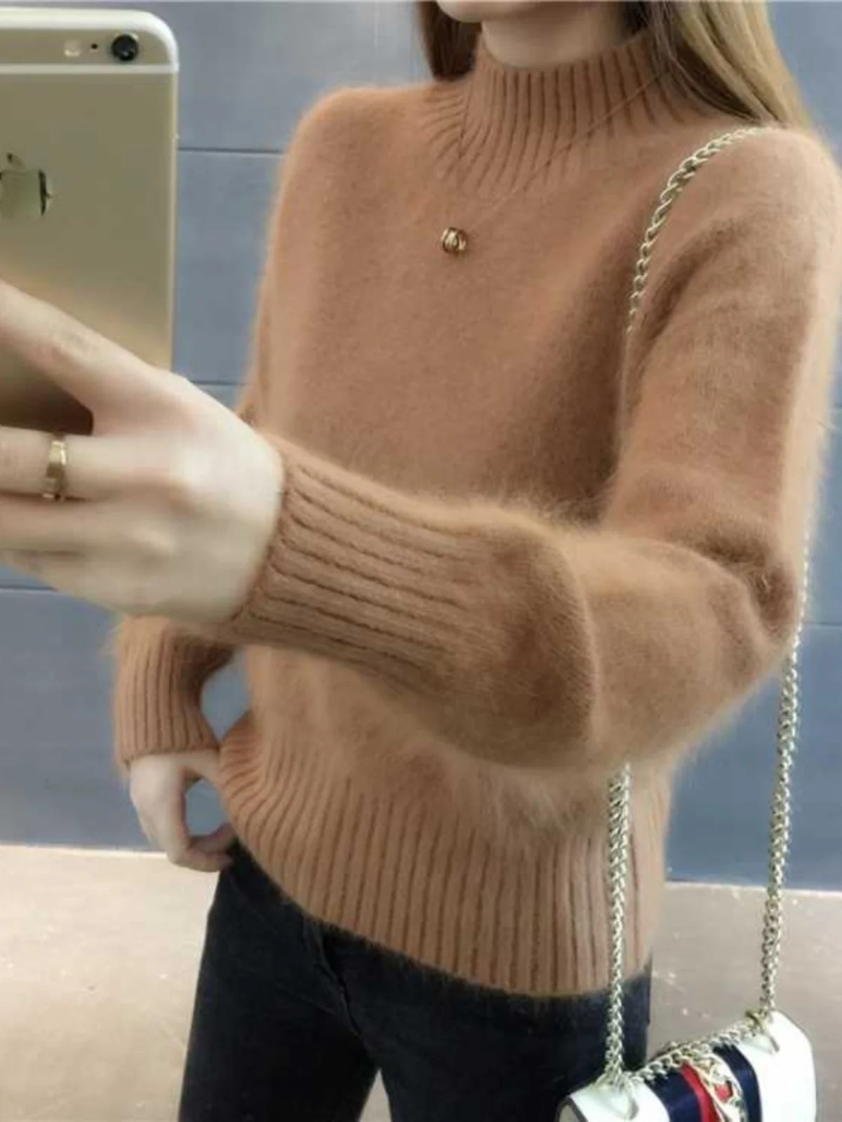 

Вязаный свитер Fce Lined Thiened ort, пуловер с высоким воротником, женский облегающий базовый свитер, однотонный, осень-зима, новинка