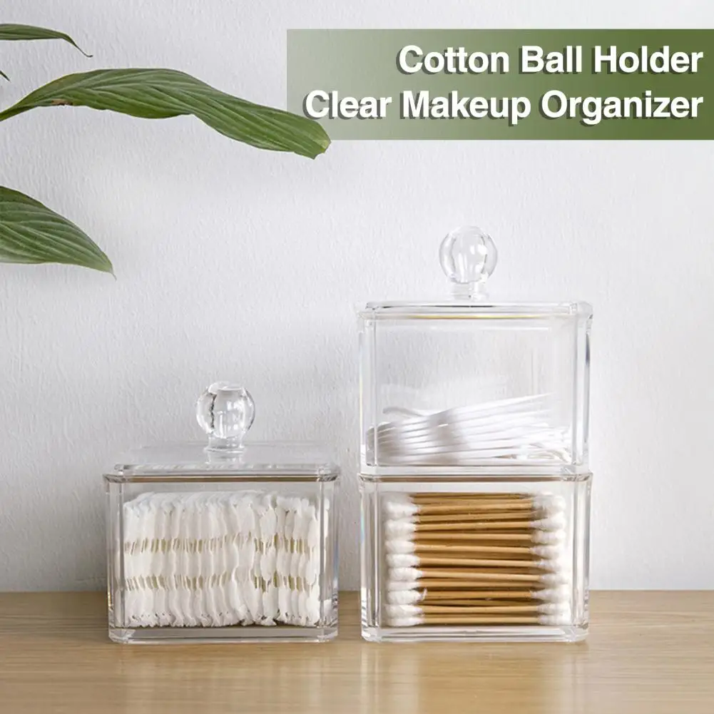 1Pc Stackable Bathroom Storage Box Portable Acrylic Storage Box with Lid Multifunctional Makeup Remover Cotton Swab Organizer