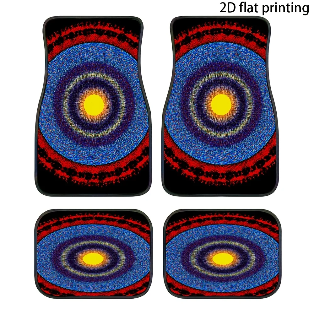 4pcs Car Floor Mats, Red And Blue Gradient Spiral Swirl Pattern, Material, Universal Fit Car Mats, Washable, Wear-Resistant, Eas