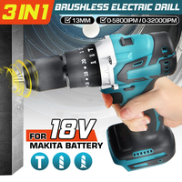 3 in 1 13mm 1/2'' Brushless Electric Drill Hammer Cordless Screwdriver Rechargeable Impact Drill Tools for Makita 18V Battery