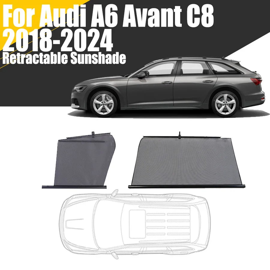 Retractable Car Sunshade for Audi A6 Avant C8 2018-2024 Side Lifting Window Sunscreen UV Heat Protection Mesh Privacy Curtain