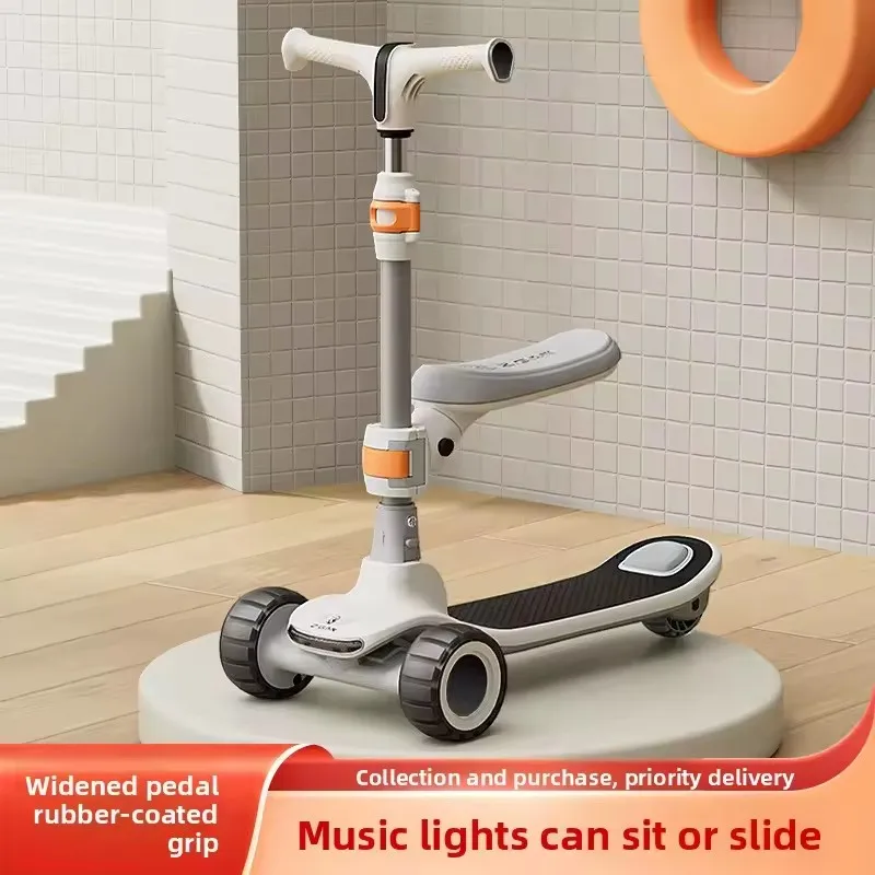 Children's Pedal Scooter with Headlight Baby Scooter 3 Wheels Non-slip Anti-scroll Children's Scooter 2-13 Years 2-in-1 Portable