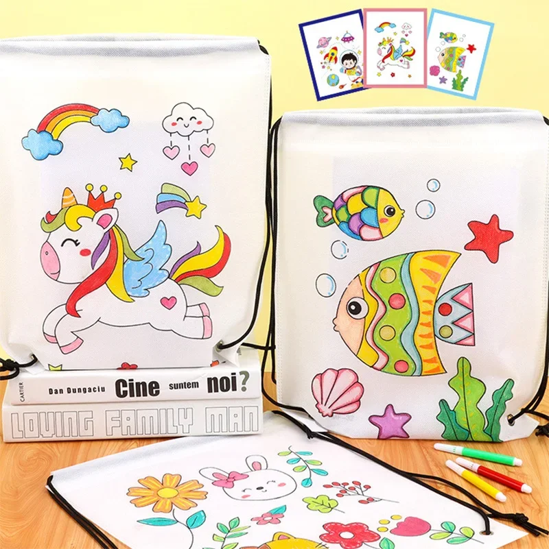 Handmade DIY Environmental Protection Graffiti Non-woven Bags for Kids Storage Bag Painting Coloring Hand Craft Toys