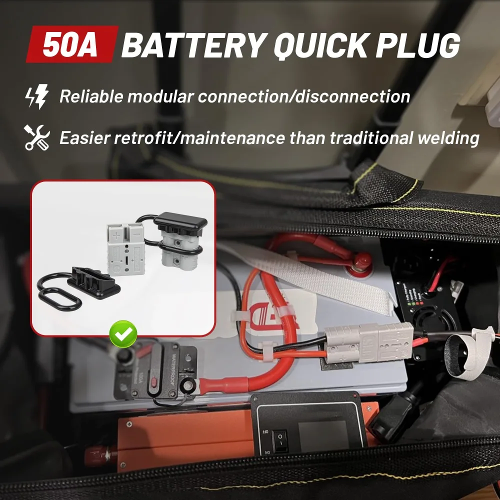Heavy Duty Battery Quick Connector 50A 6-12 AWG Fit for Anderson Flame-Retardant Jumper Cable Plug Disconnect for Solar RV Boat