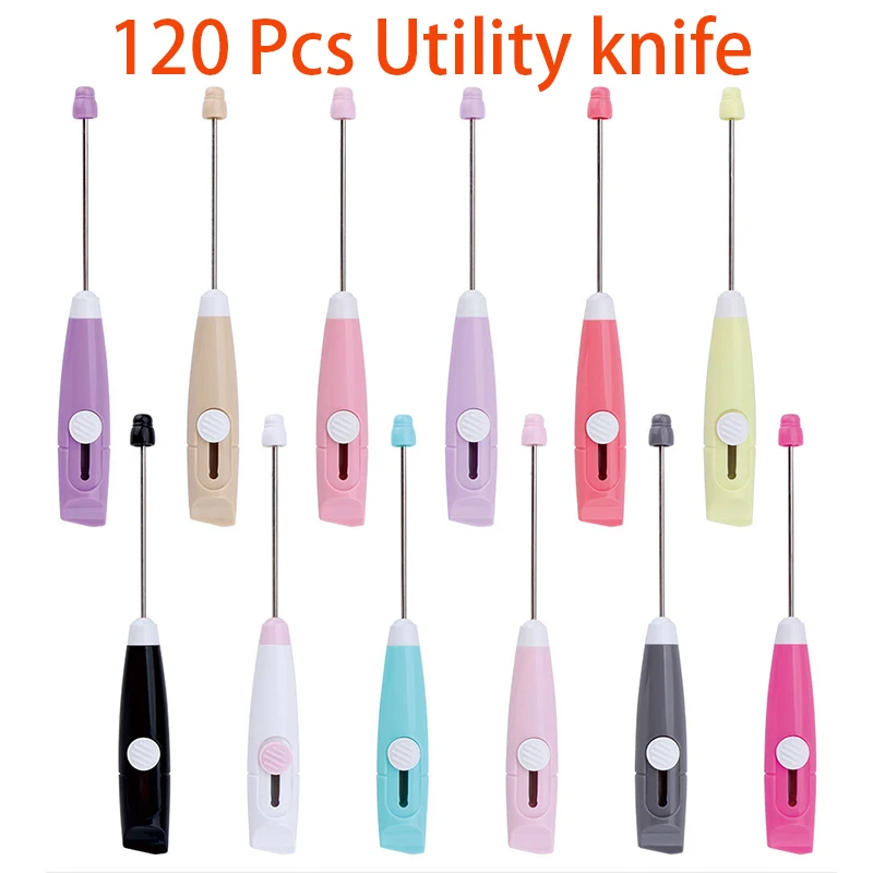 120Pcs Handmade DIY Girly Beadable Paper Knife Blank Bar Add Beads Beaded Colorful Beadable Cutting Unpacking Express Knife