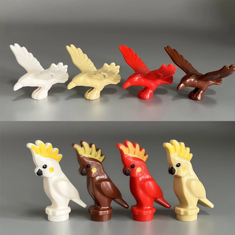 MOC 시티 동물 블록 모델 농장 장면 액세서리 염소 늑대 돼지 올빼미 플라밍고 앵무새 동물원 어린이 블록 장난감 T04