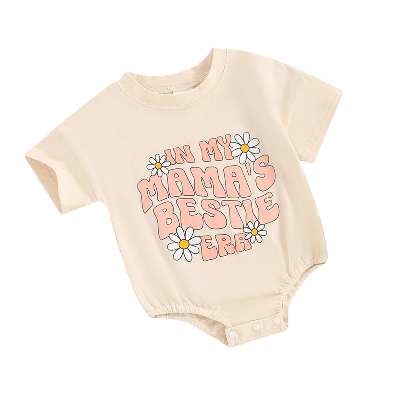 Pudcoco Infant Baby Girl Summer Jumpsuit Letter&Flower Print Round Neck Short Sleeve Romper Toddler T-Shirt Clothes 0-18M