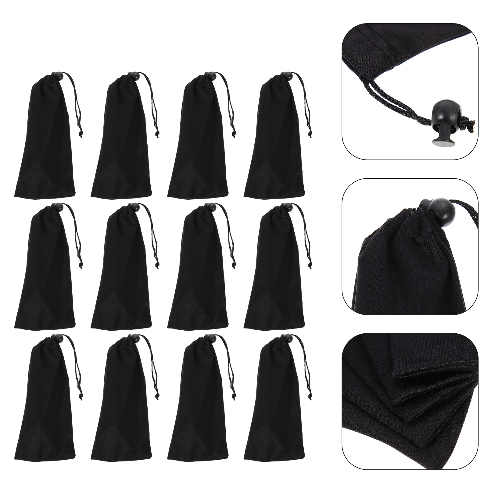 

12 Pcs Microfiber Pouches with Drawstring Sunglasses Black Bag Multi-function Household for Phone