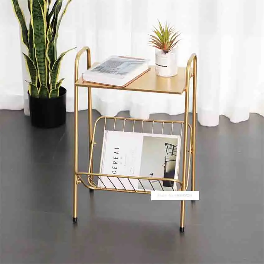 18XS185 Modern Simple Multifunctional 2-Tier lron Tea Table Bedroom Living Room Double Layer Sofa Side Table Display Stand