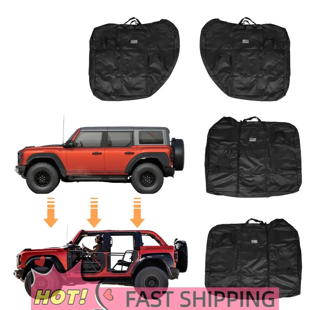 

4x Front and Rear Door Bags Oxford Cloth Front Rear Door Storage Bags Organizer with Handle Fit for Ford Bronco 4-Door 2021-2025