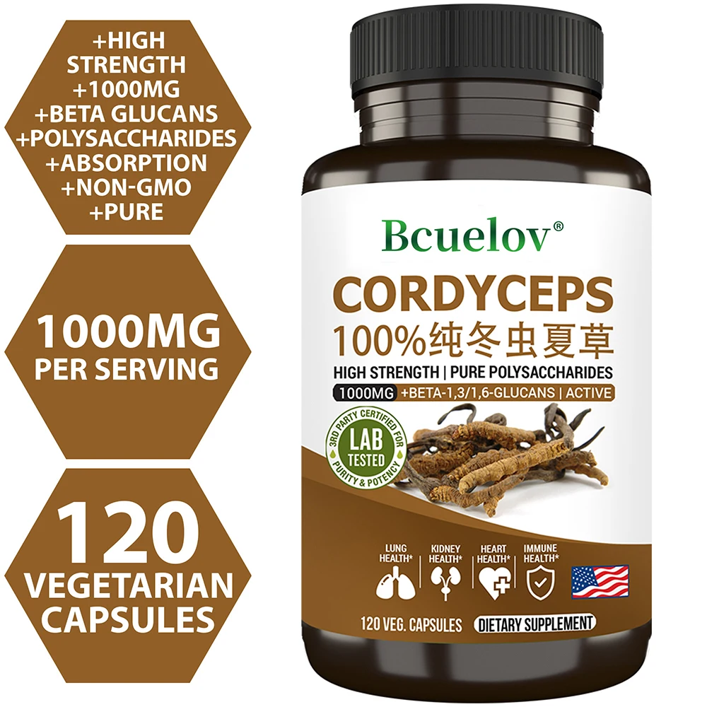 Pure Cordyceps 1000 Mg Supplement - Energy, Respiratory, Immune, Kidney Health Support