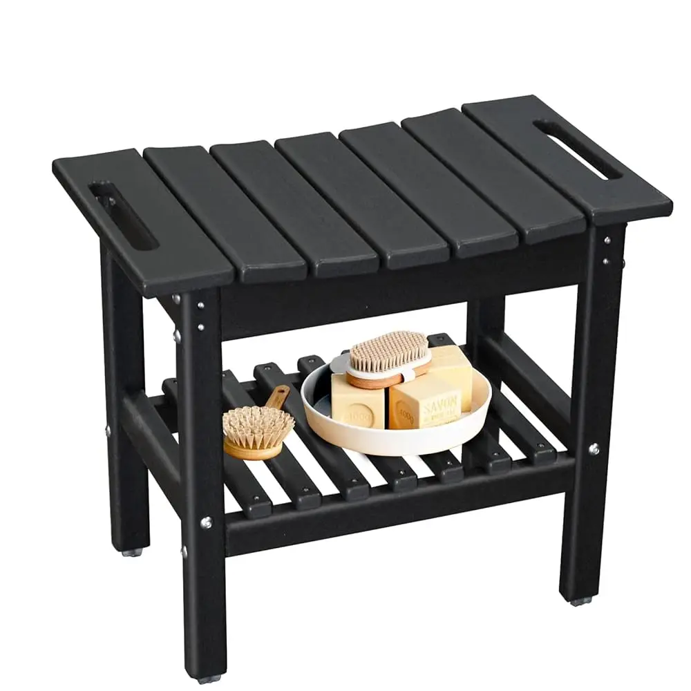 

Hdpe Shower Bench Inside Shower Stool With Space-Efficient Storage Shelf, Shower Bath Chairs Spa Stool For Bathroom - Great For