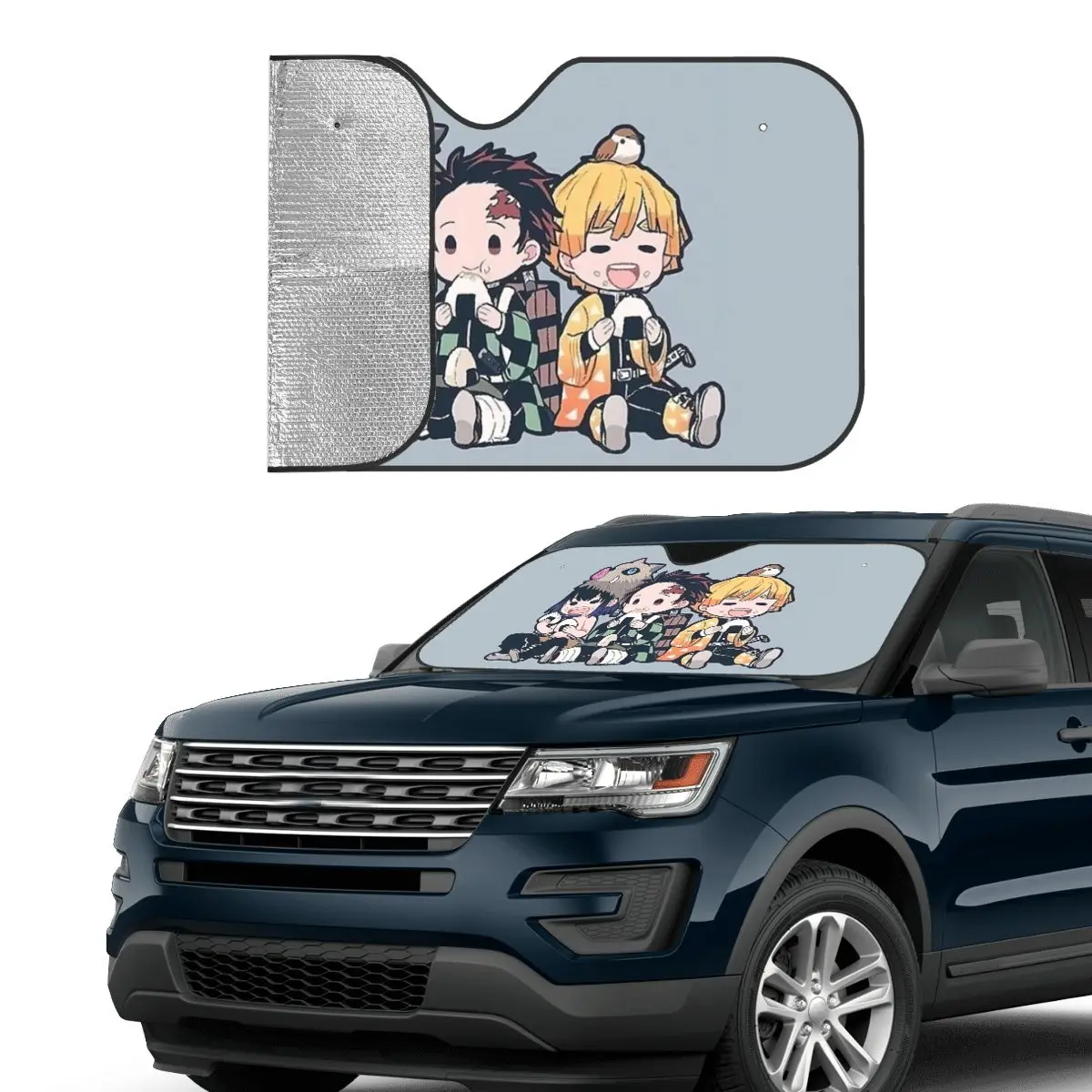 شيطان القاتل لطيف الكرتون مضحك ظلة الزجاج الأمامي 76x140 سنتيمتر Kimetsu No Yaiba أنيمي رقائق الشمس قناع UV حامي