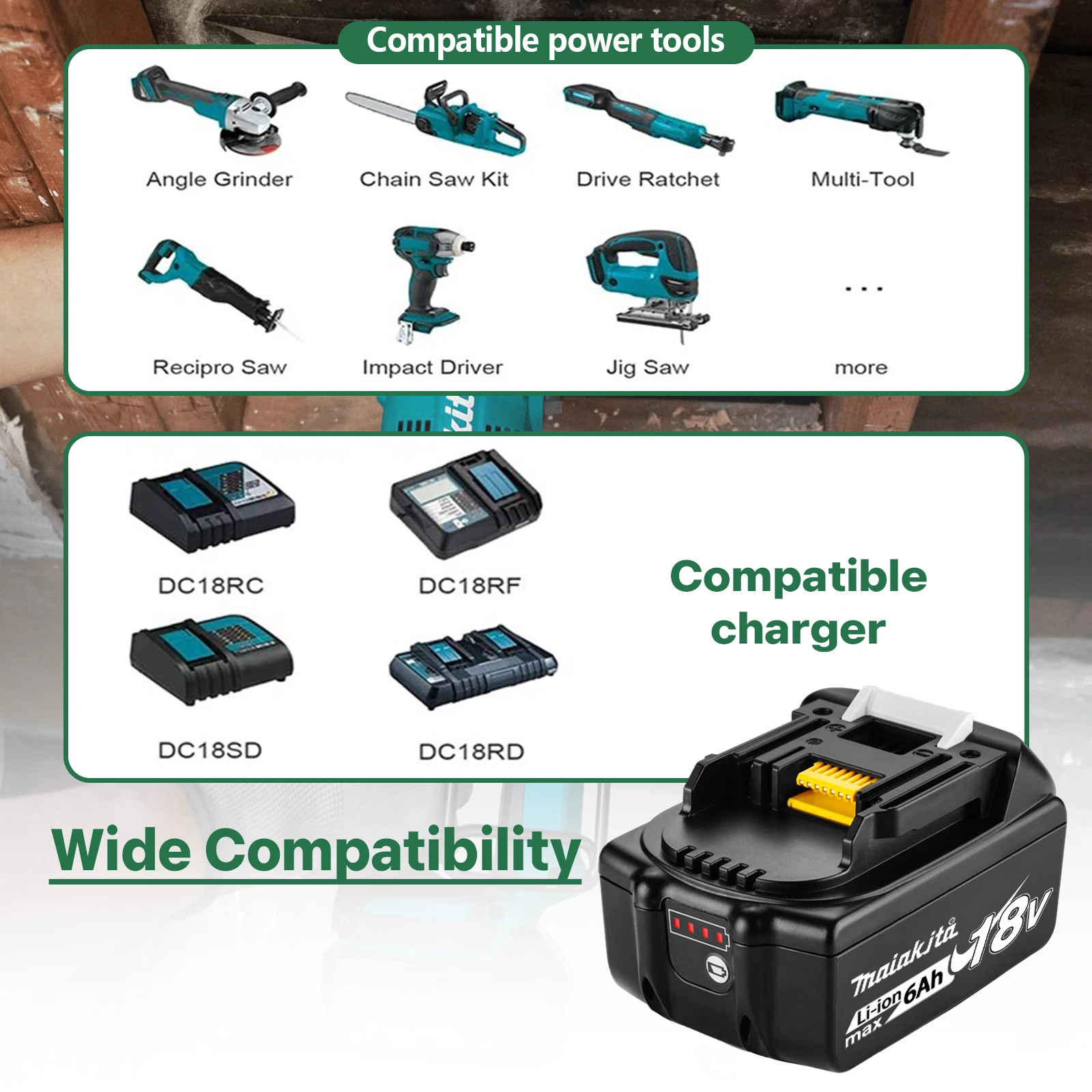 بطارية maiakjta أصلية 100%، بطارية قابلة لإعادة الشحن 18 فولت 6.0 أمبير في الساعة، تحل محل بطارية أداة الطاقة maiakjta BL1830BL1840BL1850BL1860B